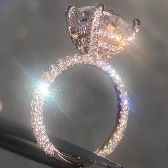 New trendy champagne CZ rose gold geometric ring - Picture 2 of 4